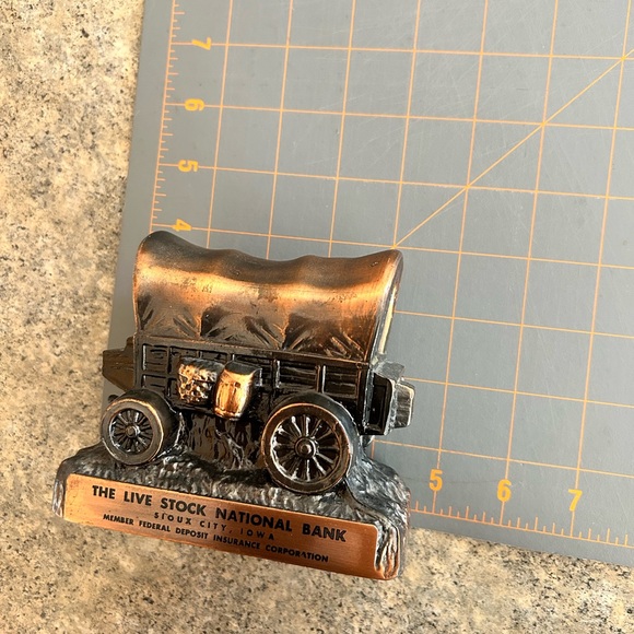 Vintage Copper Covered Wagon Bank from Live Stock National Bank Sioux City, IA - Picture 7 of 9